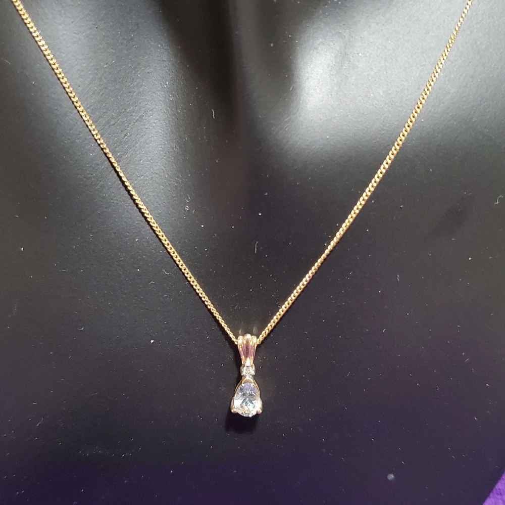 Gold Necklace with Teardrop Crystal Pendant